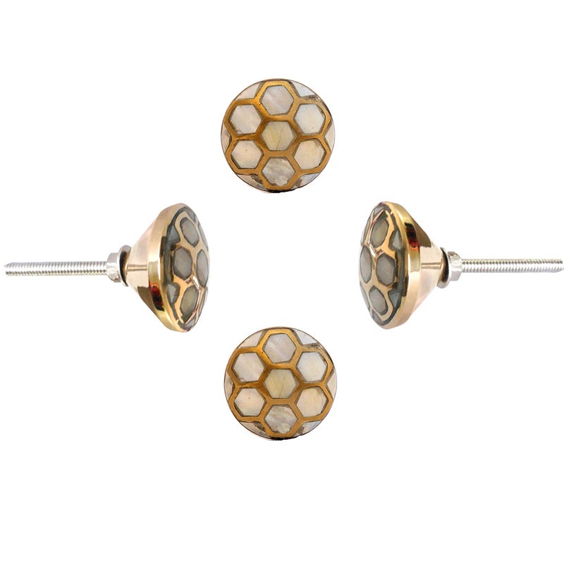 Perilla Home Set of 4 Premium Mother of Pearl Decorative Drawer Knobs - Gold Embroidered Vintage Kitchen Cabinet Handles Hardware Cupboard Door Unique Dresser Pulls Brass Round Knobs (Design-3) - Image 1